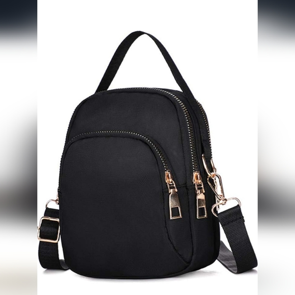 Mini Black Nylon Crossbody Backpack